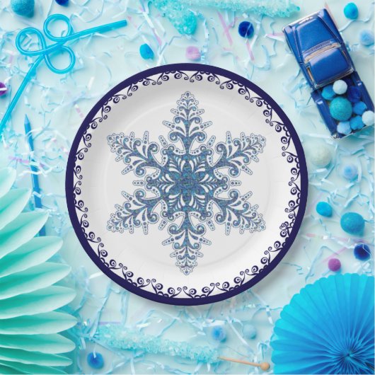 Elegant Blue Snowflake Holiday Papieren Bordje (Feest)
