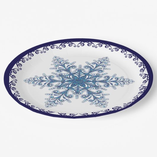 Elegant Blue Snowflake Holiday Papieren Bordje (Gekanteld)