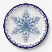 Elegant Blue Snowflake Holiday Papieren Bordje (Voorkant)