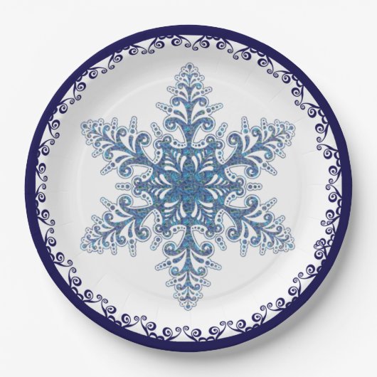Elegant Blue Snowflake Holiday Papieren Bordje (Voorkant)