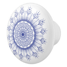 Elegant Blue Snowflake Mandala Ceramic Knob.