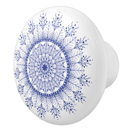 Elegant Blue Snowflake Mandala Ceramic Knob. Keramische Knop
