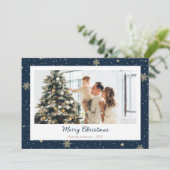 Elegant Blue Snowflake Photo Merry kerstKaarten Feestdagenkaart (Staand voorkant)