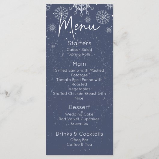 Elegant Blue Snowflake Winter Met huwelijk menu (Voorkant)