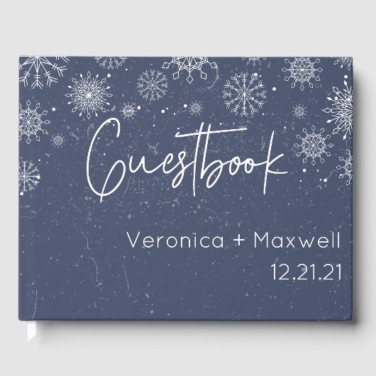 Elegant Blue Snowflake Winter Wedding Guest Book Gastenboek (Voorkant)