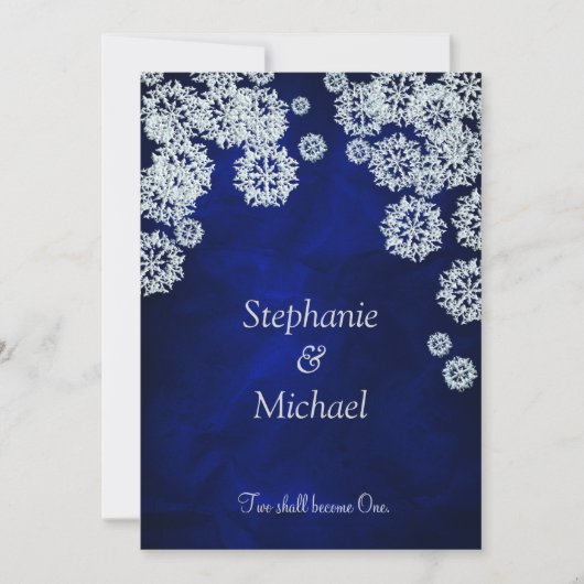 Elegant Blue Snowflake Winter Wedding Invitation Kaart (Voorkant)