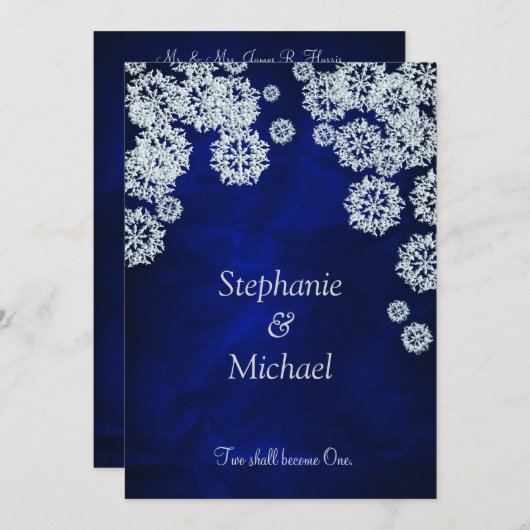 Elegant Blue Snowflake Winter Wedding Invitation Kaart (Voorkant / Achterkant)