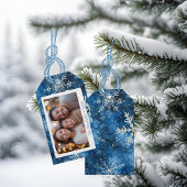 Elegant Blue Snowflakes kerst Cadeaulabel