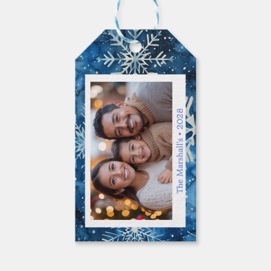 Elegant Blue Snowflakes kerst Cadeaulabel (Voorkant)