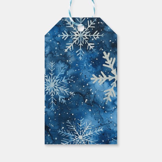 Elegant Blue Snowflakes kerst Cadeaulabel (Achterkant)