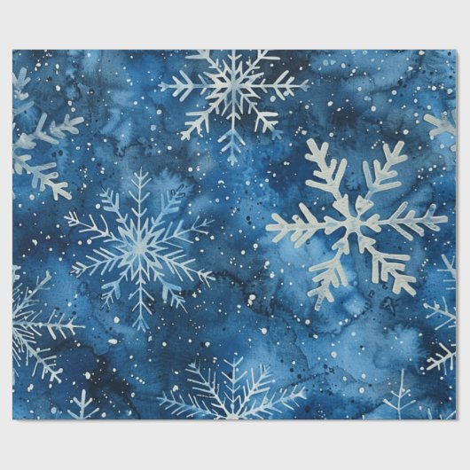 Elegant Blue Snowflakes kerst Cadeaupapier (Vlak)