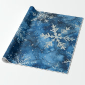 Elegant Blue Snowflakes kerst Cadeaupapier (Uitgerold)