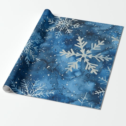 Elegant Blue Snowflakes kerst Cadeaupapier (Uitgerold)