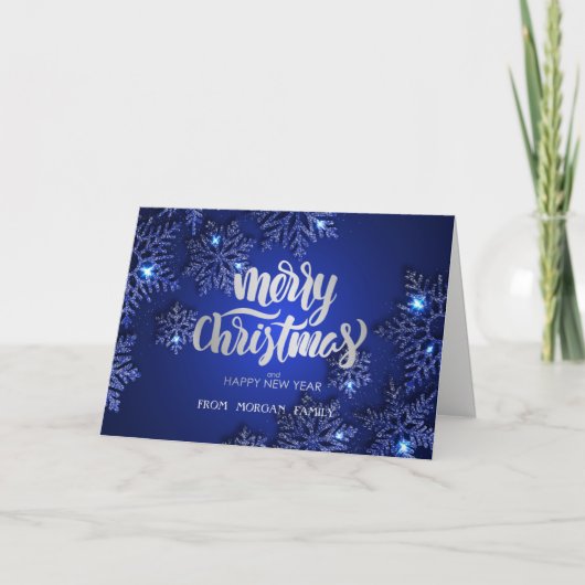 Elegant Blue Snowflakes kerst Feestdagen Kaart (Voorkant)