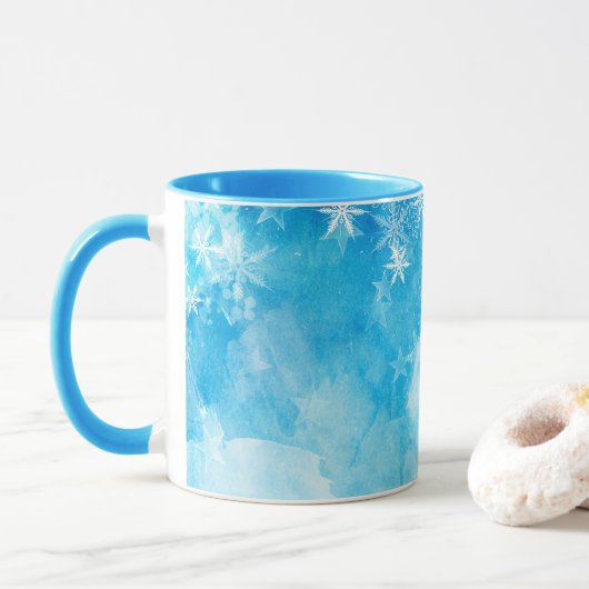 Elegant Blue Snowflakes kerst | Klassieke Mok (Met donut)
