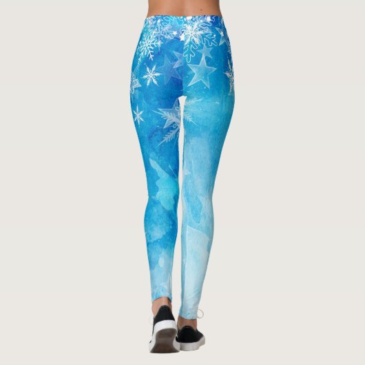 Elegant Blue Snowflakes kerst | Leggings (Achterkant)