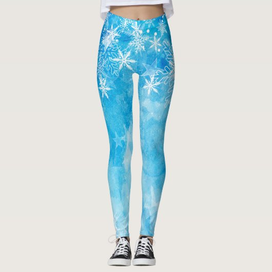Elegant Blue Snowflakes kerst | Leggings (Voorkant)