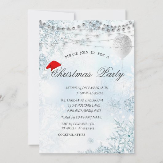 Elegant Blue Snowflakes, lampjes, ballon, Kerstmis Kaart (Voorkant)