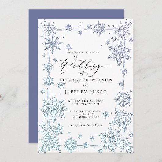 Elegant Blue snowflakes Winter Wedding Kaart (Voorkant / Achterkant)