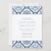 Elegant Blue Spain Tegel Wedding Invitation Kaart (Voorkant)