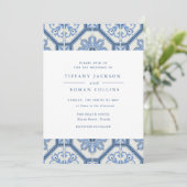 Elegant Blue Spain Tegel Wedding Invitation Kaart (Staand voorkant)