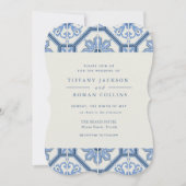 Elegant Blue Spain Tegel Wedding Invitation Kaart (Voorkant)