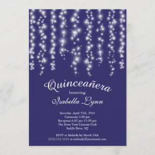 Elegant Blue Sparking Lights Quinceañera Kaart
