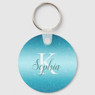 Elegant Blue Sparkle Glitter Button Sleutelhanger