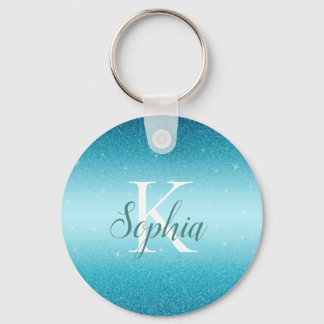 Elegant Blue Sparkle Glitter Button Sleutelhanger