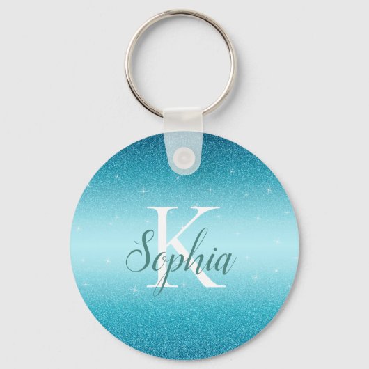 Elegant Blue Sparkle Glitter Button Sleutelhanger (Voorkant)