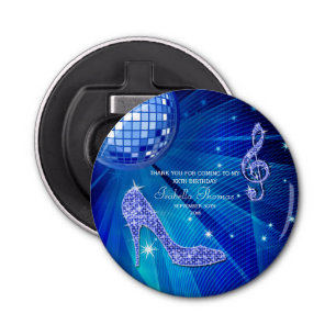 Elegant Blue Sparkly Heels, Music Party Button Flesopener