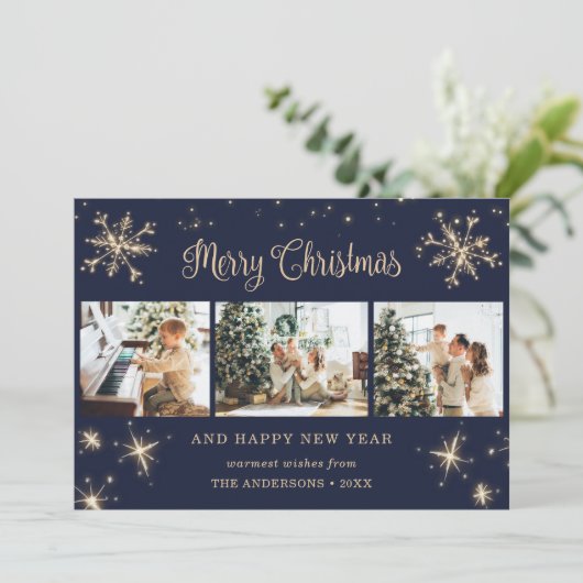 Elegant Blue Sparkly Snowflake Feestdagenkaart (Staand voorkant)