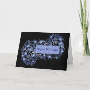 Elegant Blue Sparkly Swirl Birthday Kaart