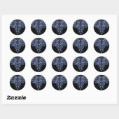 Elegant Blue Sparkly Swirl Round Sticker (Vel)