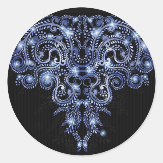 Elegant Blue Sparkly Swirl Round Sticker (Voorkant)