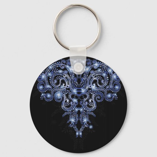 Elegant Blue Sparkly Swirl Sleutelhanger (Voorkant)