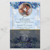 Elegant Blue Sparky Floral Photo Wedding Programme (Voorkant)