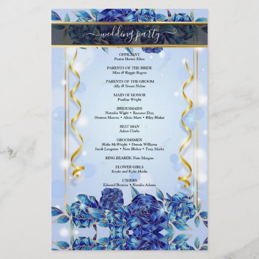 Elegant Blue Sparky Floral Photo Wedding Programme (Achterkant)