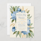 Elegant Blue Spring Daisies Botanisch Afstuderen Uitnodiging Briefkaart (Voorkant / Achterkant)