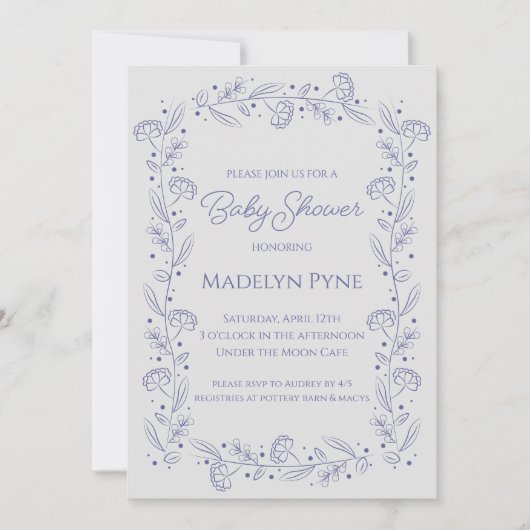 Elegant Blue Spring Floral Vines Baby Shower Kaart (Voorkant)