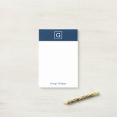 Elegant Blue Square Monogram Post-it® Notes (Op bureau)