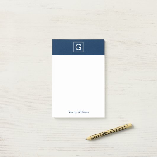 Elegant Blue Square Monogram Post-it® Notes (Op bureau)