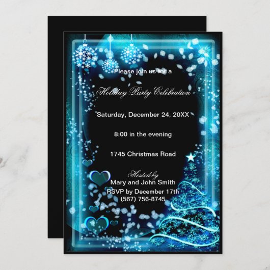 Elegant Blue Star Tree-kerstfeest Kaart (Voorkant / Achterkant)