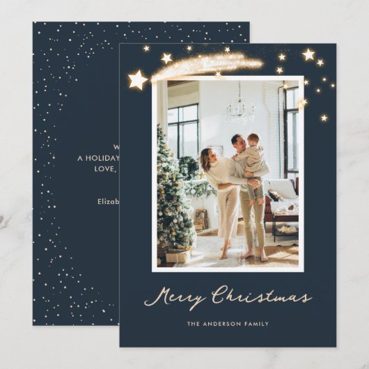 Elegant Blue Starry-fotokerstkaarten Feestdagenkaart (Voorkant / Achterkant)