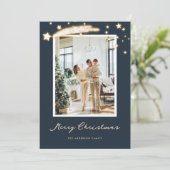 Elegant Blue Starry-fotokerstkaarten Feestdagenkaart (Staand voorkant)