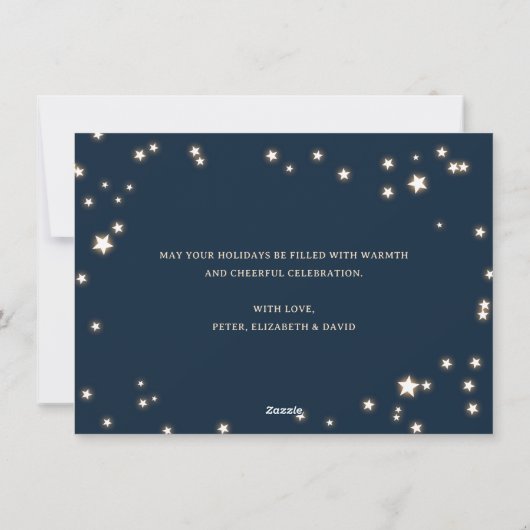 Elegant Blue Stars Foto Merry Kerstkaarten Feestdagenkaart (Achterkant)