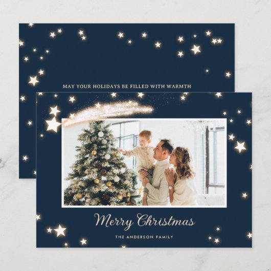 Elegant Blue Stars Foto Merry Kerstkaarten Feestdagenkaart (Voorkant / Achterkant)
