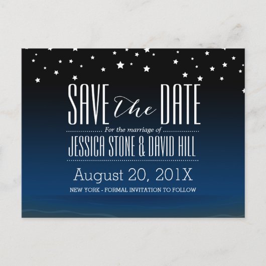 Elegant Blue Sterrennacht Wedding Save the Date Aankondigingskaart (Voorkant)