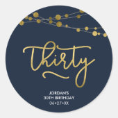 Elegant Blue Strings of Lights 30th Birthday Ronde Sticker (Voorkant)