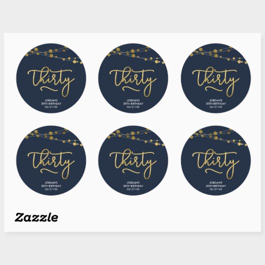 Elegant Blue Strings of Lights 30th Birthday Ronde Sticker (Vel)
